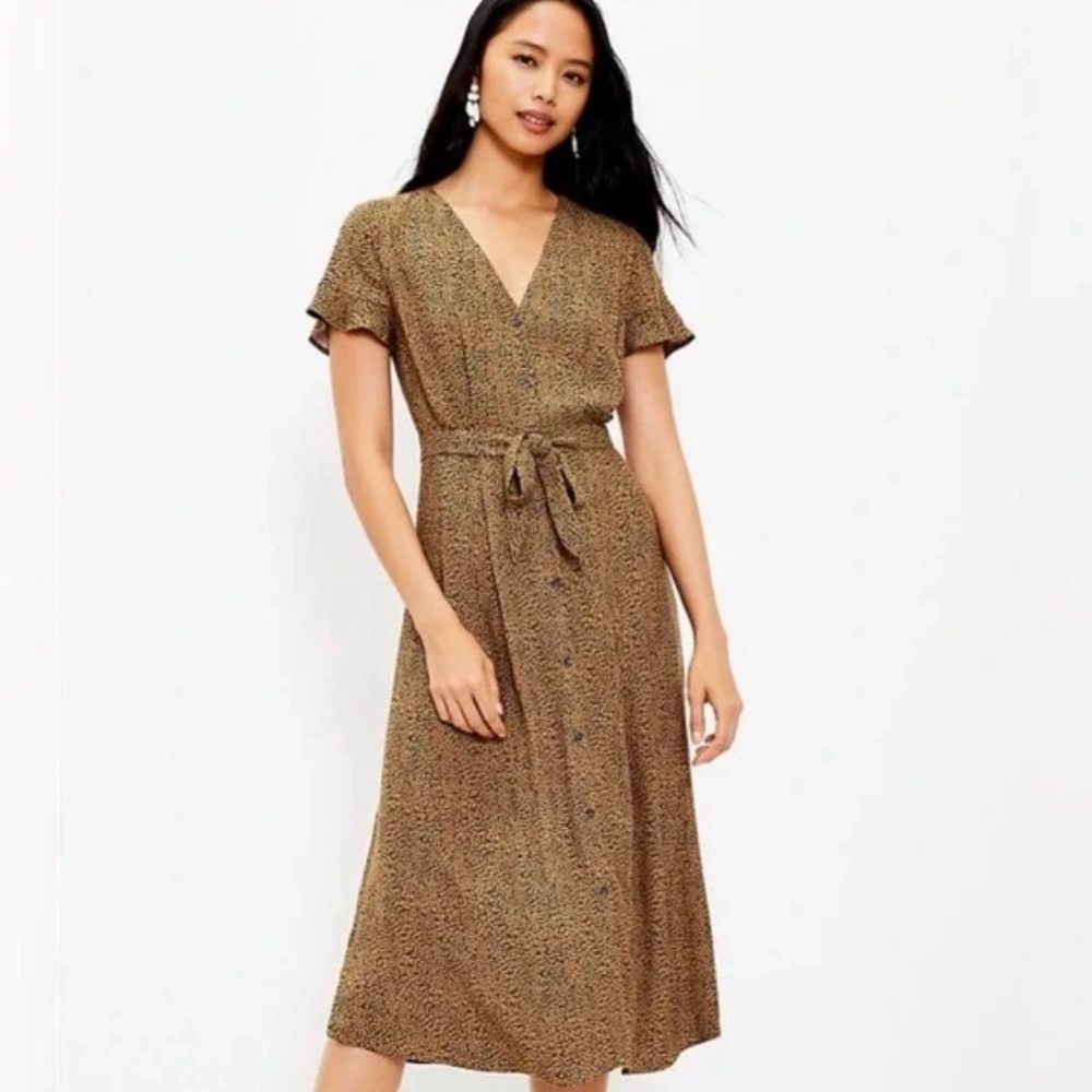 LOFT Leopard Brown Patterned Midi Dress